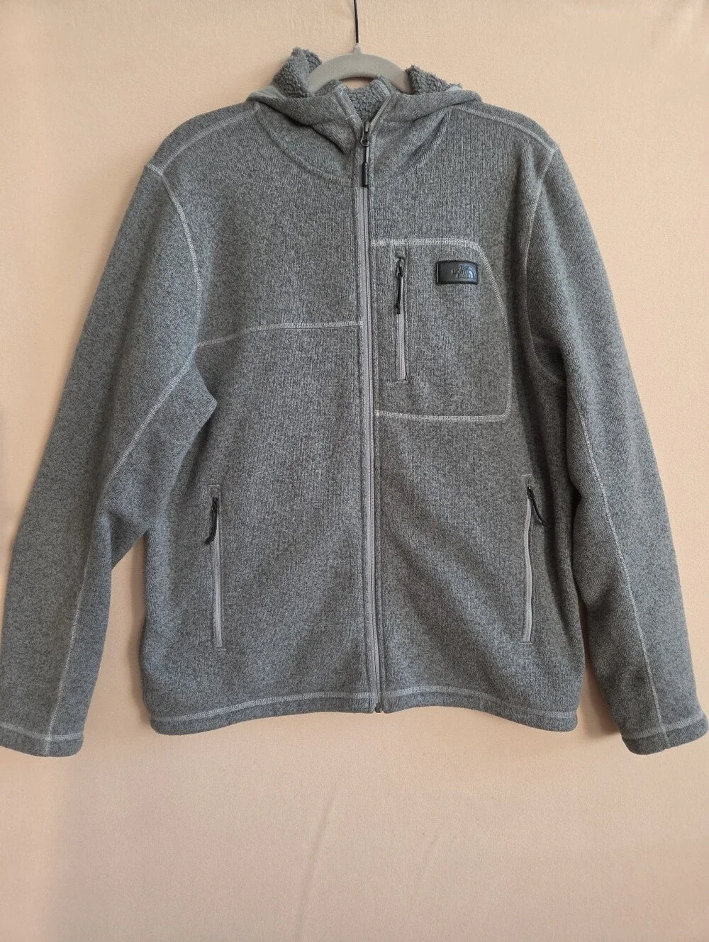 The North Face Jacket Gray Fleece Hooded Full Zip Outdoor Thermal Size Large